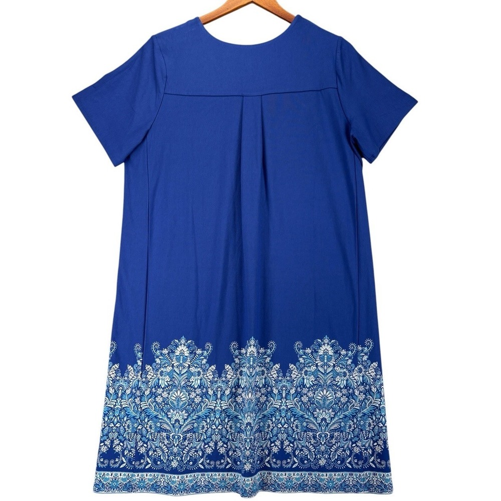 J Jill Wearever Collection Dress M Blue Boho Paisley Border Pockets Stretch Eco - Picture 6 of 10